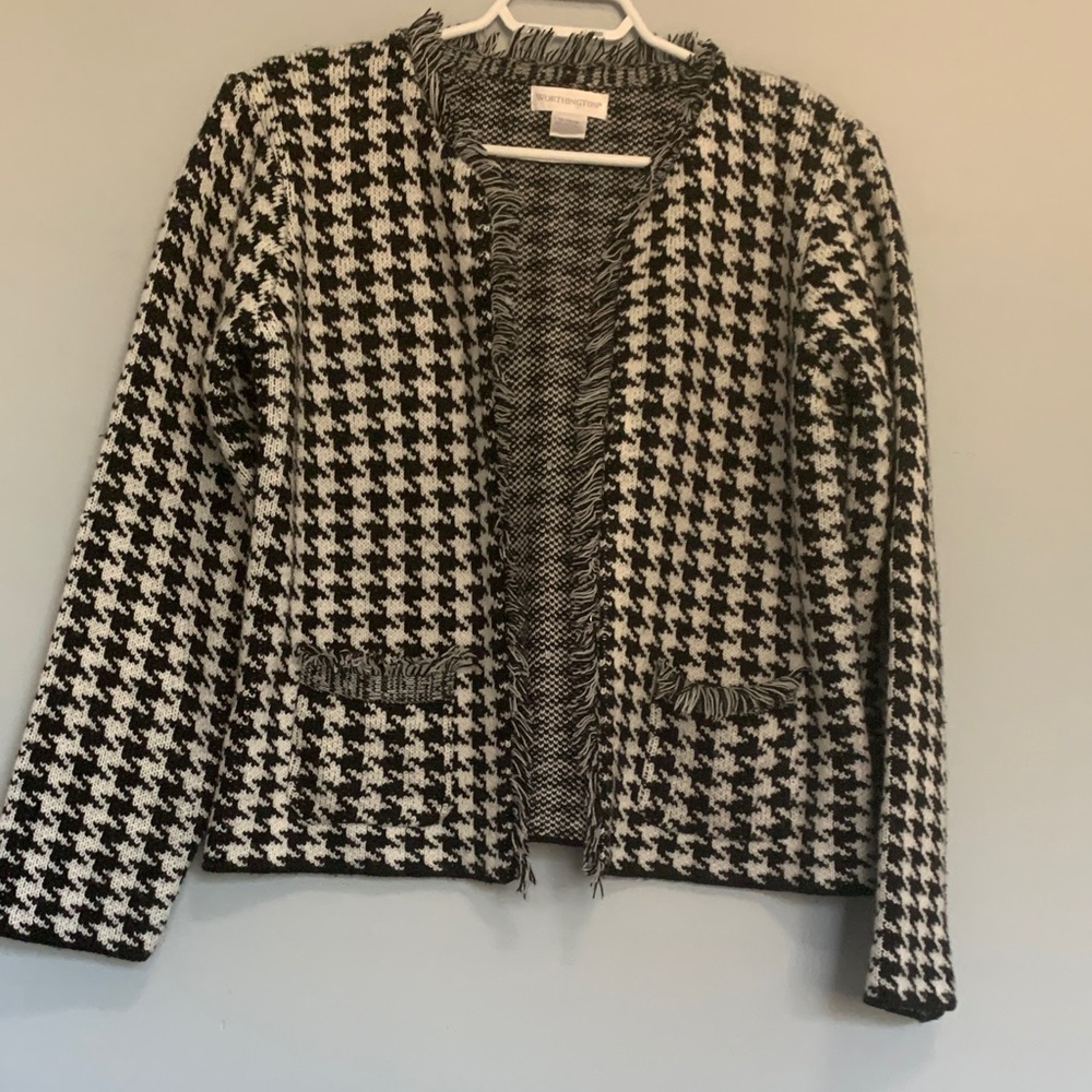 Black and White Houndstooth Knit Blazer